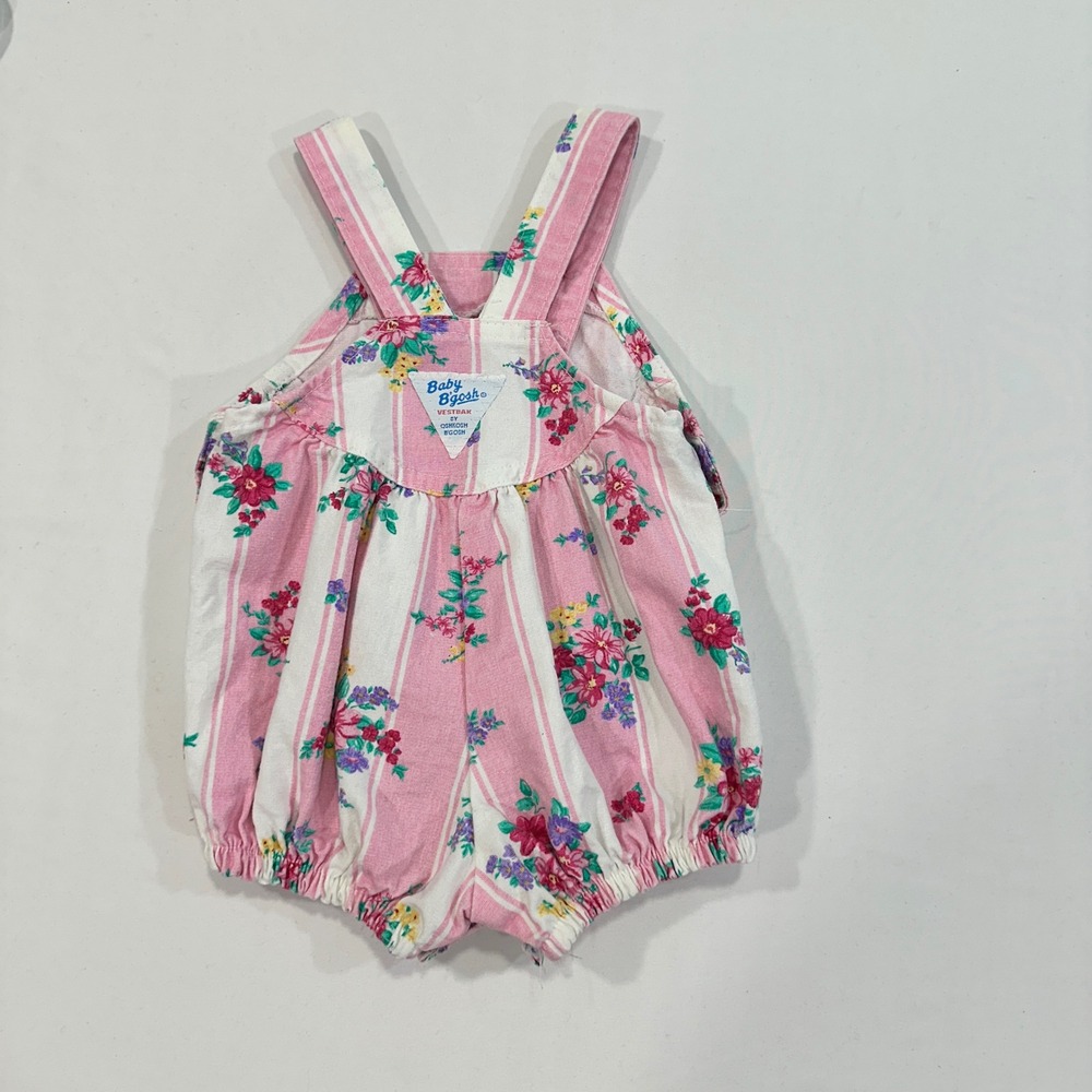 OshKosh Baby B'gosh Floral Striped Romper Baby 3/6M Pink Bow Detail Cottagecore - Picture 2 of 4